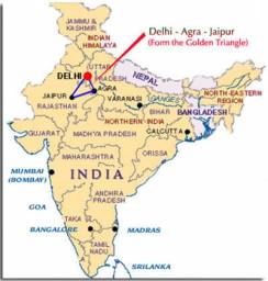 Великою популярністю користується так званий золотий трикутник Індії, до складу якого входять міста Делі, Агра і Джайпур.
